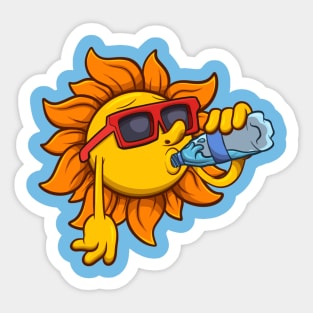 Cool Sun Character Drinking Water Sticker